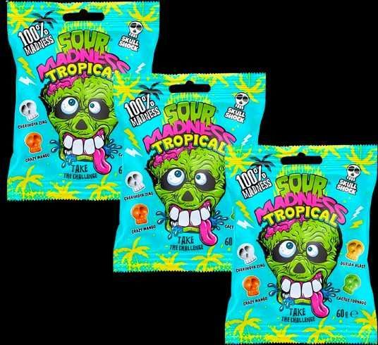 Купити Кислі льодяники Sour Madness Tropical у вигляді черепа 60г
