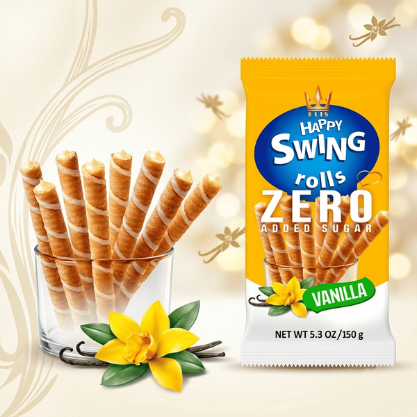 Вафельні трубочки Flis Happy Swing Wafer Rolls Vanilla Zero Added Sugar 150г 11642 фото