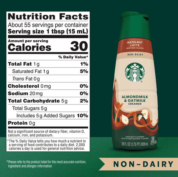 Растительные сливки Starbucks Hazelnut Latte Inspired Non-Dairy Creamer 828мл 9292 фото