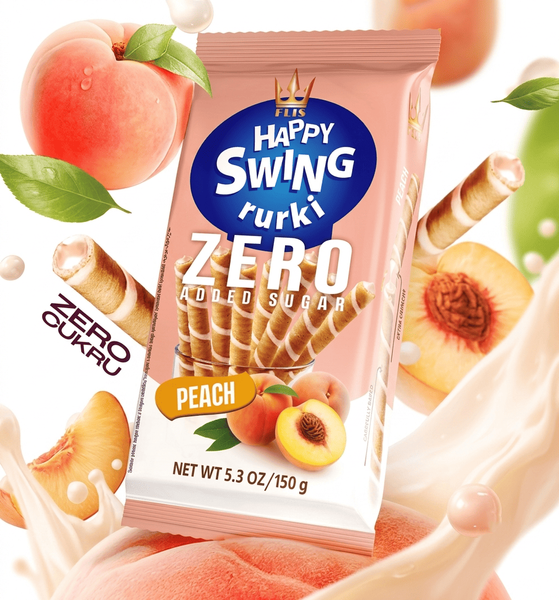 Вафельные трубочки Flis Happy Swing Wafer Rolls Peach Zero Added Sugar 150г 11643 фото