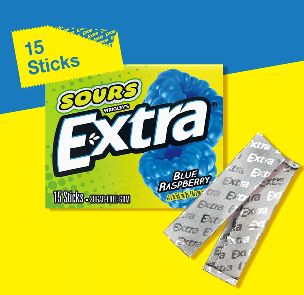 Жевательная резинка Extra Sours Blue Raspberry Sugar Free Chewing Gum 15 стиков 10522 фото