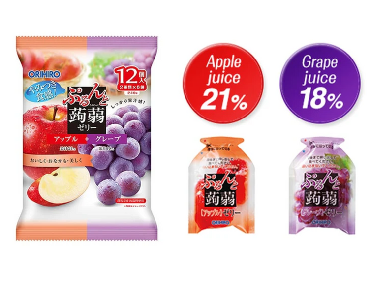 Японская конфета жидкое желе Orihiro Purunto Konnyaku Jelly Pouch Apple Grape 12шт 8031 фото