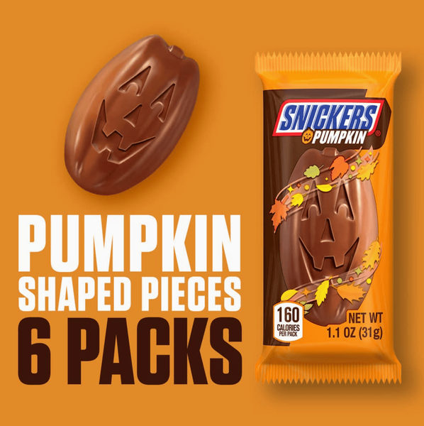 Шоколадні батончики Snickers Pumpkins Shaped Chocolate Candy Bar 6шт x 31г 9394 фото