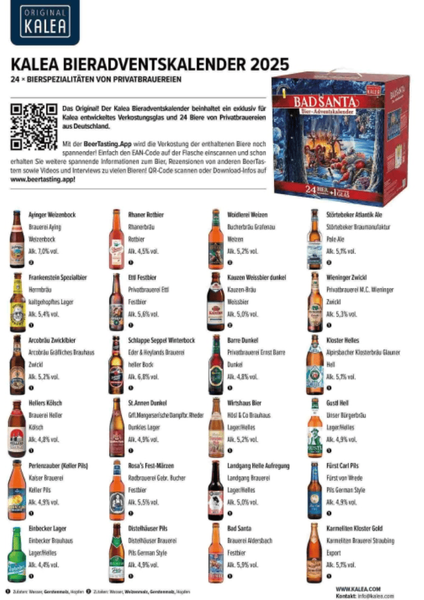 Пивний адвент календар Kalea Bad Santa Beer Advent Calendar з келихом 24шт x 330мл 9995 фото