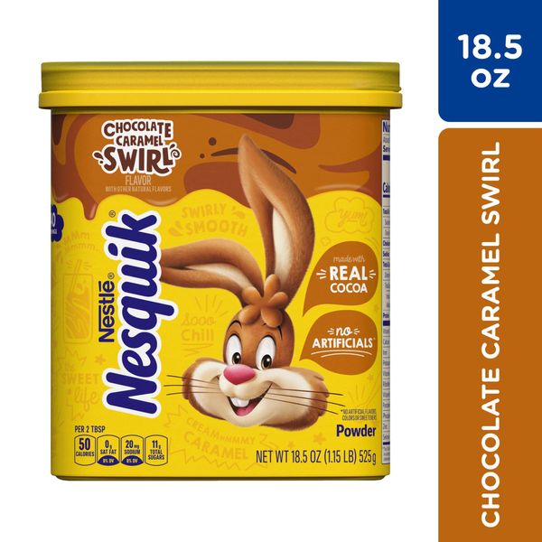 Какао Nestle Nesquik Chocolate Caramel Swirl Flavor Powdered Drink Mix 525g 4784 фото