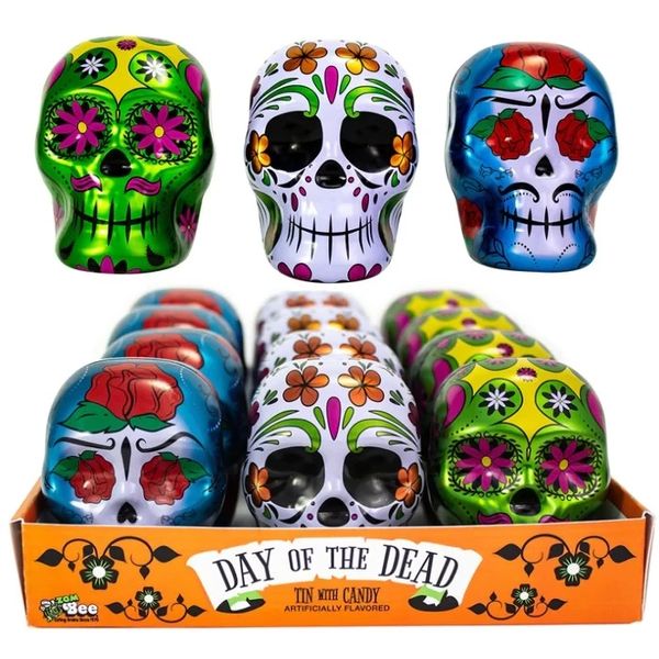 Металевий череп із цукерками Halloween Skull Tin with Smarties 17g (білий) 3983 фото