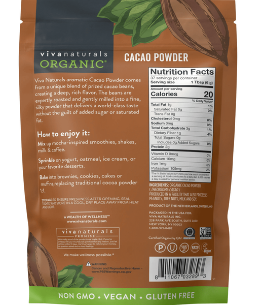 Органічний какао порошок Viva Naturals Organic Cacao Powder 227г 10030 фото