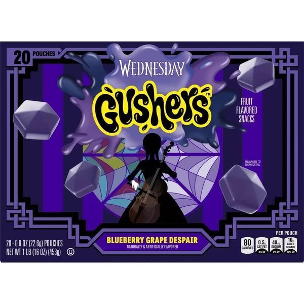 Фруктові жувальні цукерки Gushers Halloween Wednesday со вкусом черники и винограда 20шт 453г 7327 фото