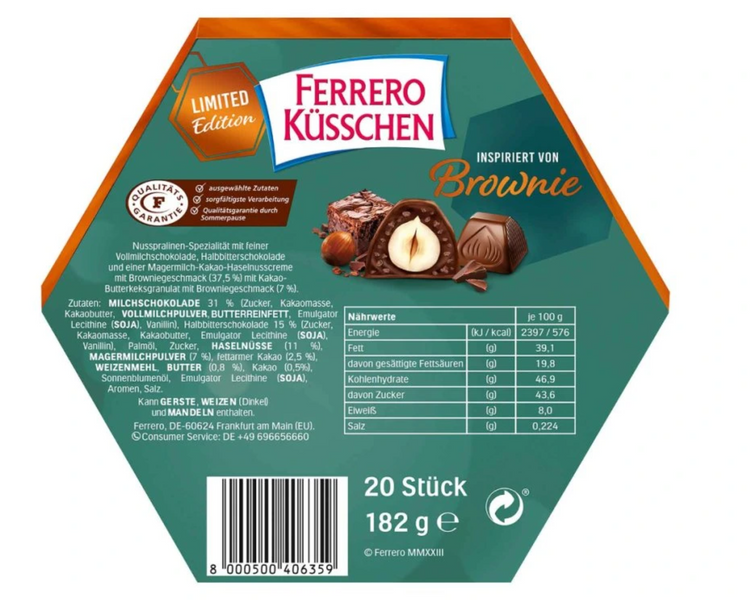 Коробка шоколадных конфет Ferrero Kusschen Brownie Limited Edition 20 шт, 178г 8187 фото
