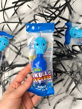 Леденец с кислой жидкостью Halloween Skull Suckers - голубая малина 40g 3009 фото