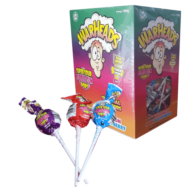 Упаковка леденцов на палочке Warheads A Super Sour Gum Pops, 19г x 100шт 6447 фото