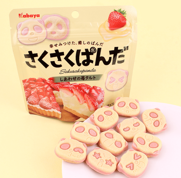 Печенье Kabaya Sakusaku Panda Strawberry Tart Flavored Cookies 47г 9546 фото