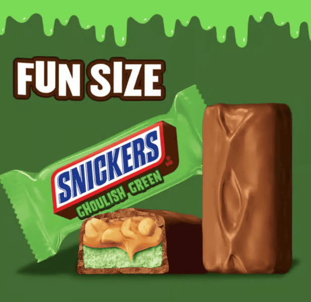Набор мини-батончиков Mars Snickers & Twix Ghoulish Green Milk Chocolate Halloween Candy 35шт, 570г 9496 фото