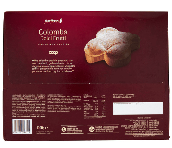 Кекс коломба Fior Fiore Colomba Dolci Frutti Frutta Non Candita 1000г 10626 фото