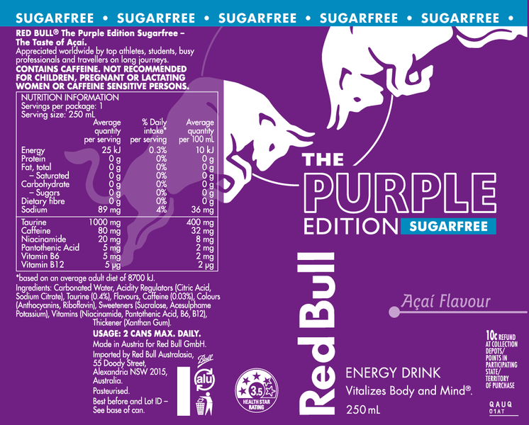 Энергетик Red Bull Energy The Purple Edition Acai Sugar Free 250мл 8188 фото