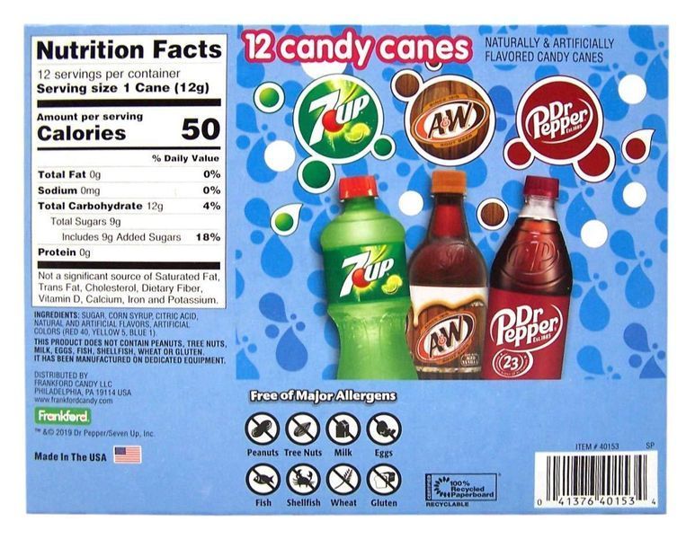 Льодяники Трості Dr Pepper A&W 7UP Candy Canes 12 шт, 150г 6088 фото