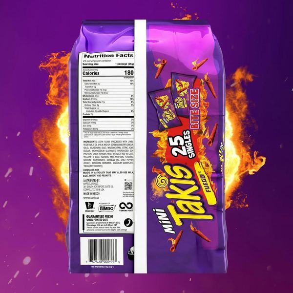 Мультиупаковка чипсов Takis Fuego Mini Tortilla Chips со вкусом чили и лайма 25х34г 7073 фото