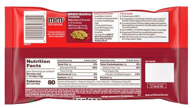 Драже M&M's Minis Peanut Butter Milk Chocolate Red & Green Christmas Candy Baking Bits 283 г 7810 фото