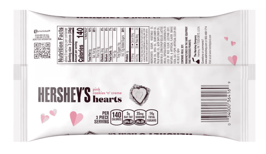 Шоколадные конфеты Hershey's Valentine's Day Pink Cookies'n Cr&egrave;me Hearts Candy 249г 10282 фото