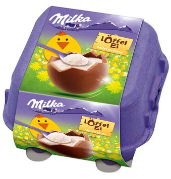 Шоколадні яйця Milka Loffel Ei Milchcreme 128g 0684 фото