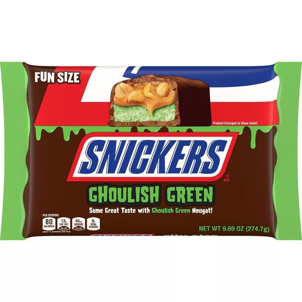 Батончик Snickers Halloween Ghoulish Green Chocolate Bag Fun Size 274.7g 5810 фото