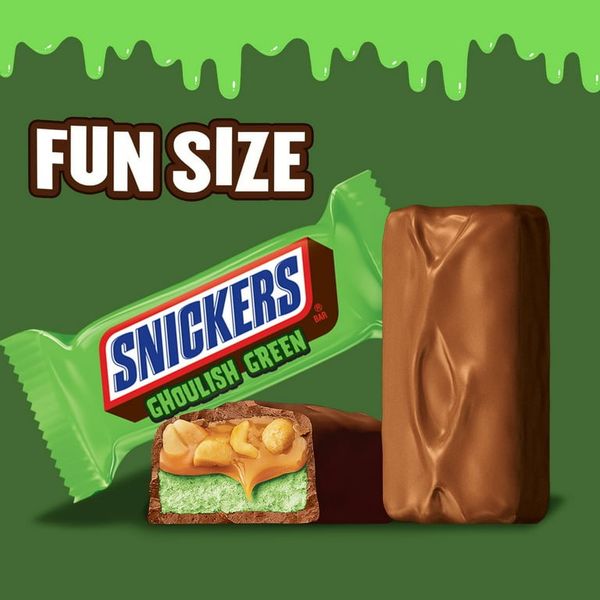 Батончик Snickers Halloween Ghoulish Green Chocolate Bag Fun Size 274.7g 5810 фото