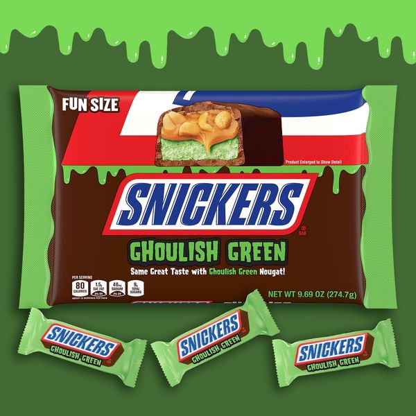 Батончик Snickers Halloween Ghoulish Green Chocolate Bag Fun Size 274.7g 5810 фото