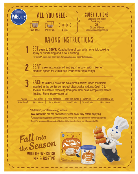 Смесь для выпечки торта Pillsbury Moist Supreme Perfectly Pumpkin Premium Cake Mix 432г 9400 фото