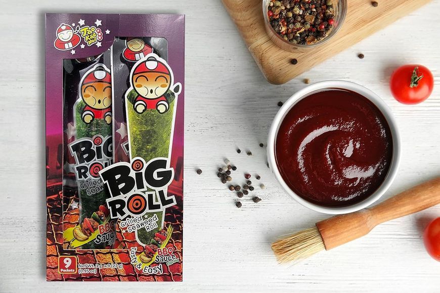 Чипсы Нори Tao Kae Noi Grilled Seaweed Big Roll BBQ Sauce Flavor 9шт х 3г 9691 фото
