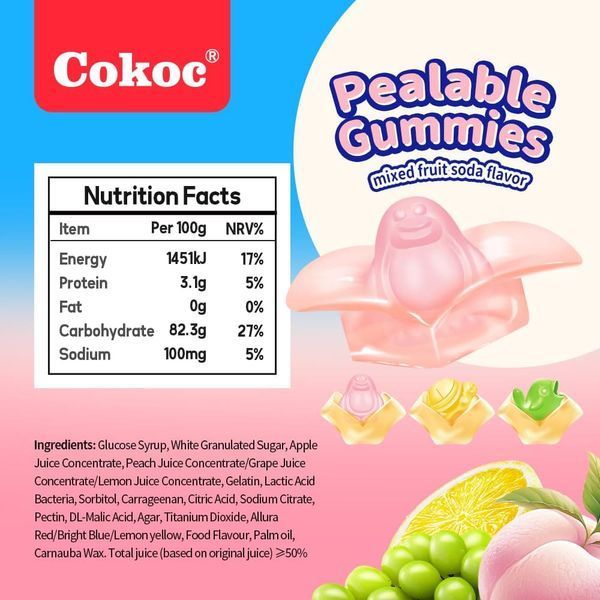 Желейные конфеты Cokoc Peelable Gummies Mixed Fruits Soda 60г 9001 фото