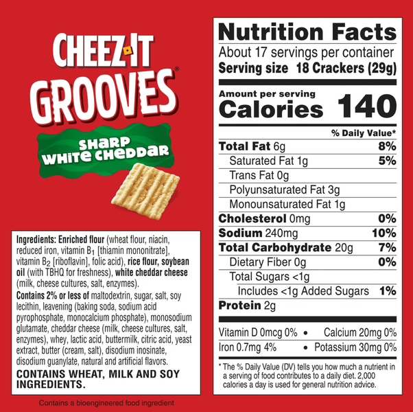Снеки Cheez-It Grooves Sharp White Cheddar Crunchy Cheese Crackers 481г 11553 фото
