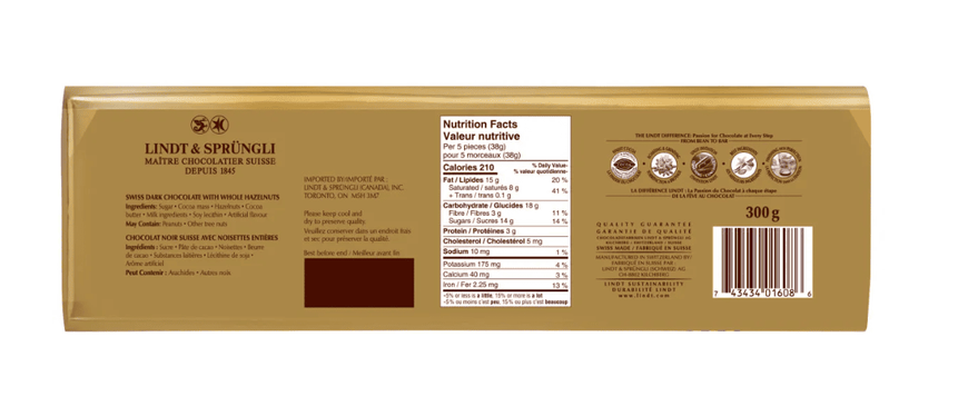 Шоколад Lindt Swiss Classic Gold Dark Chocolate and Hazelnut 300г 9988 фото