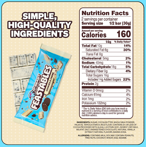Белый шоколад Feastables Mr Beast Cookies Creme White Chocolate Bar 60г 7865 фото