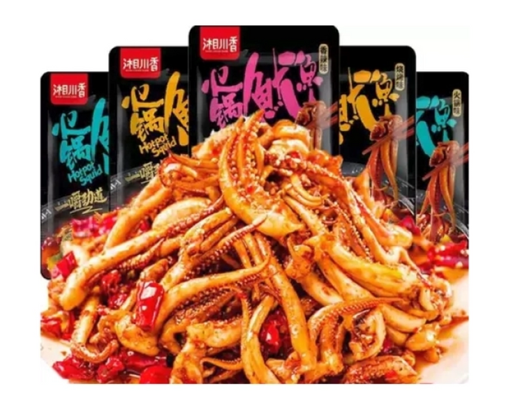 Китайский снек кальмары Shredded Hot Pot Squid Snacks Spicy с остро-пряным вкусом 10г 8684 фото