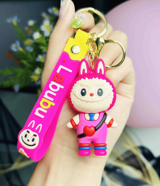 Рожевий силіконовий брелок Лабубу Cute Love Backpack Labubu Silicone Keychain 6.9 см, 1шт 8953 фото