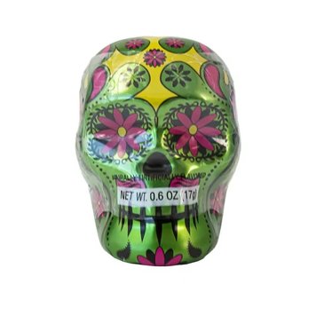 Металический череп с конфетами Halloween Skull Tin with Smarties 17g (зеленый) 3984 фото