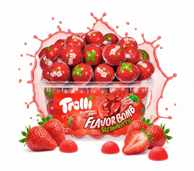 Жевательные конфеты Trolli Flavor Bomb Strawberry 60шт, 1128г 10540 фото