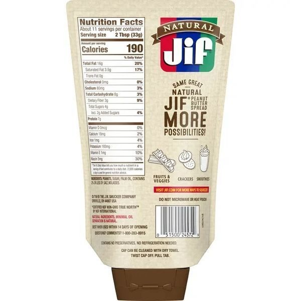 Арахисовая паста кремовая Jif Natural Squeeze 369 g 4102 фото