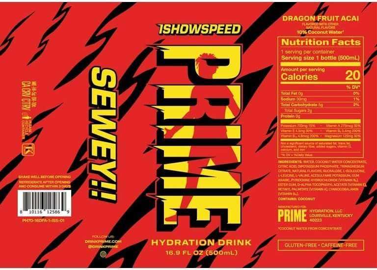 Энергетический напиток Prime Ishowspeed Energy Drink Dragon Fruit Acai 500мл 8154 фото