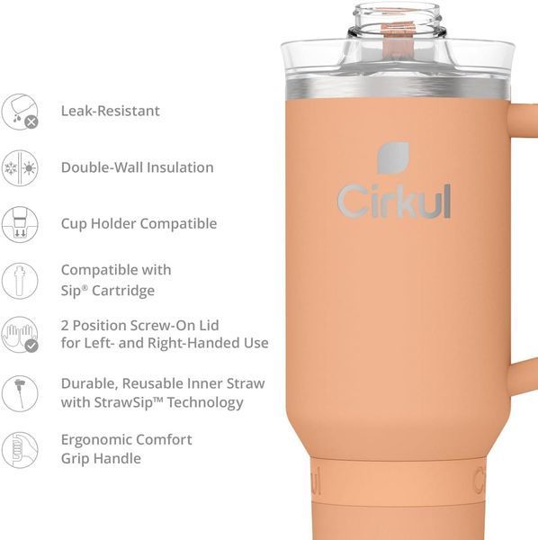 Термокружка з ручкою Cirkul All-Day StrawSip Apricot з нержавіючої сталі 1183 мл 9899 фото
