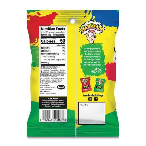 Льодяники Warheads Extreme Sour Hard Candy Assorted Flavors 56г 10845 фото