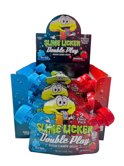 Кислая жидкая конфета Toxic Waste Slime Licker Double Play Sour Candy Blue Razz Strawberry 40г 8302 фото