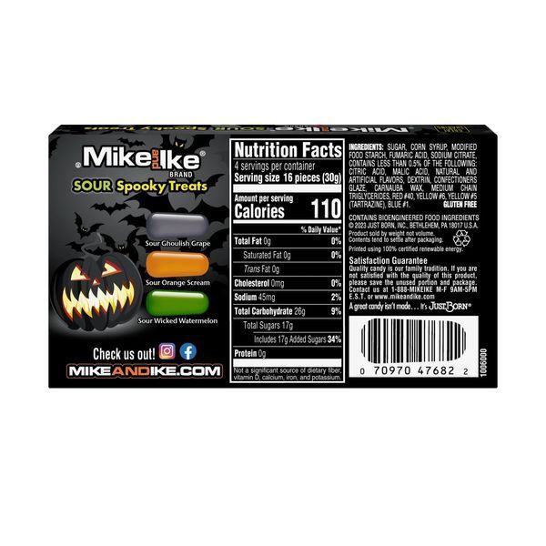 Жувальні цукерки Mike And Ike Sour Spooky Treats Halloween 120 г 7346 фото