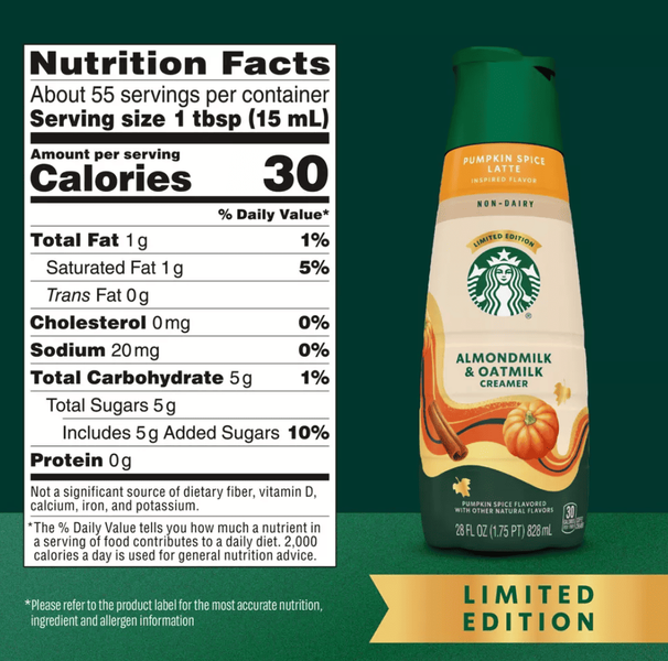 Растительные сливки для кофе Starbucks Pumpkin Spice Non-Dairy Coffee Creamer 828мл 9514 фото