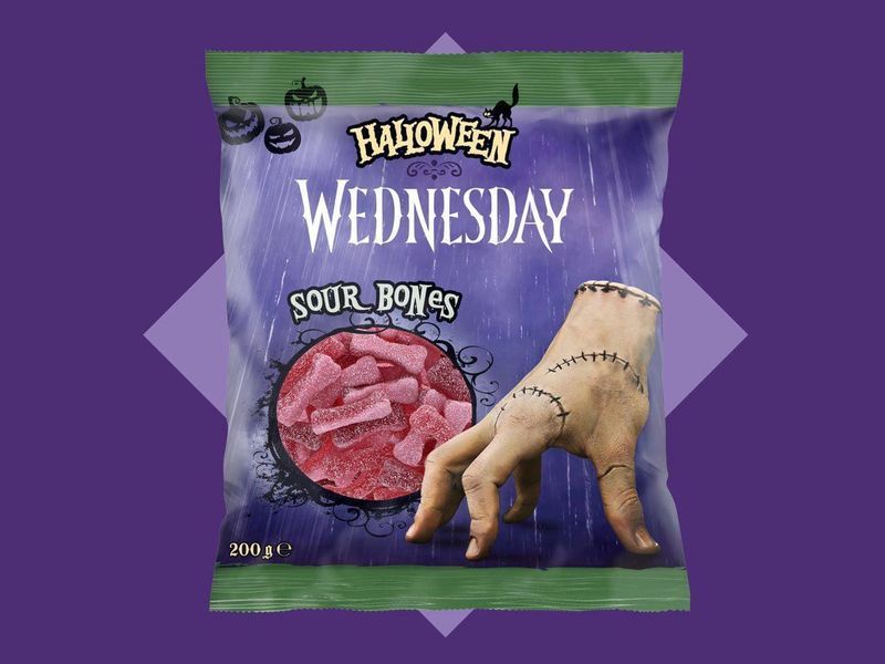 Кислі жувальні цукерки Halloween Wednesday Sour Bones 200г 9464 фото