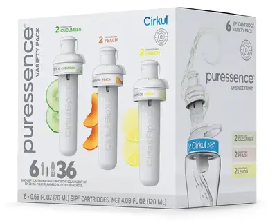 Набор картриджей для напитков Cirkul Puressence Cartridge Variety Pack со вкусами огурец, лимон, персик 3x2 шт. (8583) фото 1