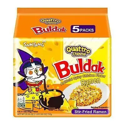 Локшина швидкого приготування Samyang Buldak Artificial Spicy Chicken Flavor Ramen зі смаком гострої курки та 4 видів сиру 5x145 г. (7338) фото 1