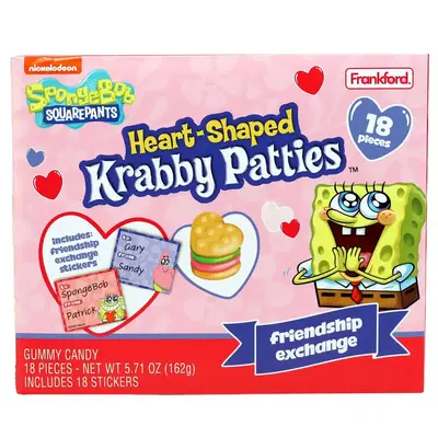 Желейные гамбургеры с наклейками Spongebob Heart-Shaped Krabby Patties 18шт, 162г (8361) фото 1