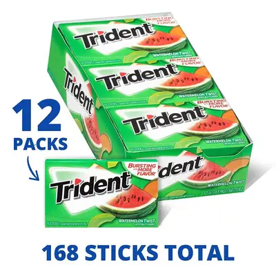 Блок жвачек без сахара Trident Watermelon Twist со вкусом арбуз-дыня 12 шт. (1087) фото 1