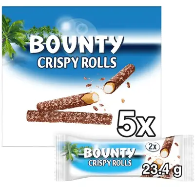 Вафельные трубочки Bounty Milk Chocolate &amp; Coconut Crispy Rolls 117г (12107) фото 1